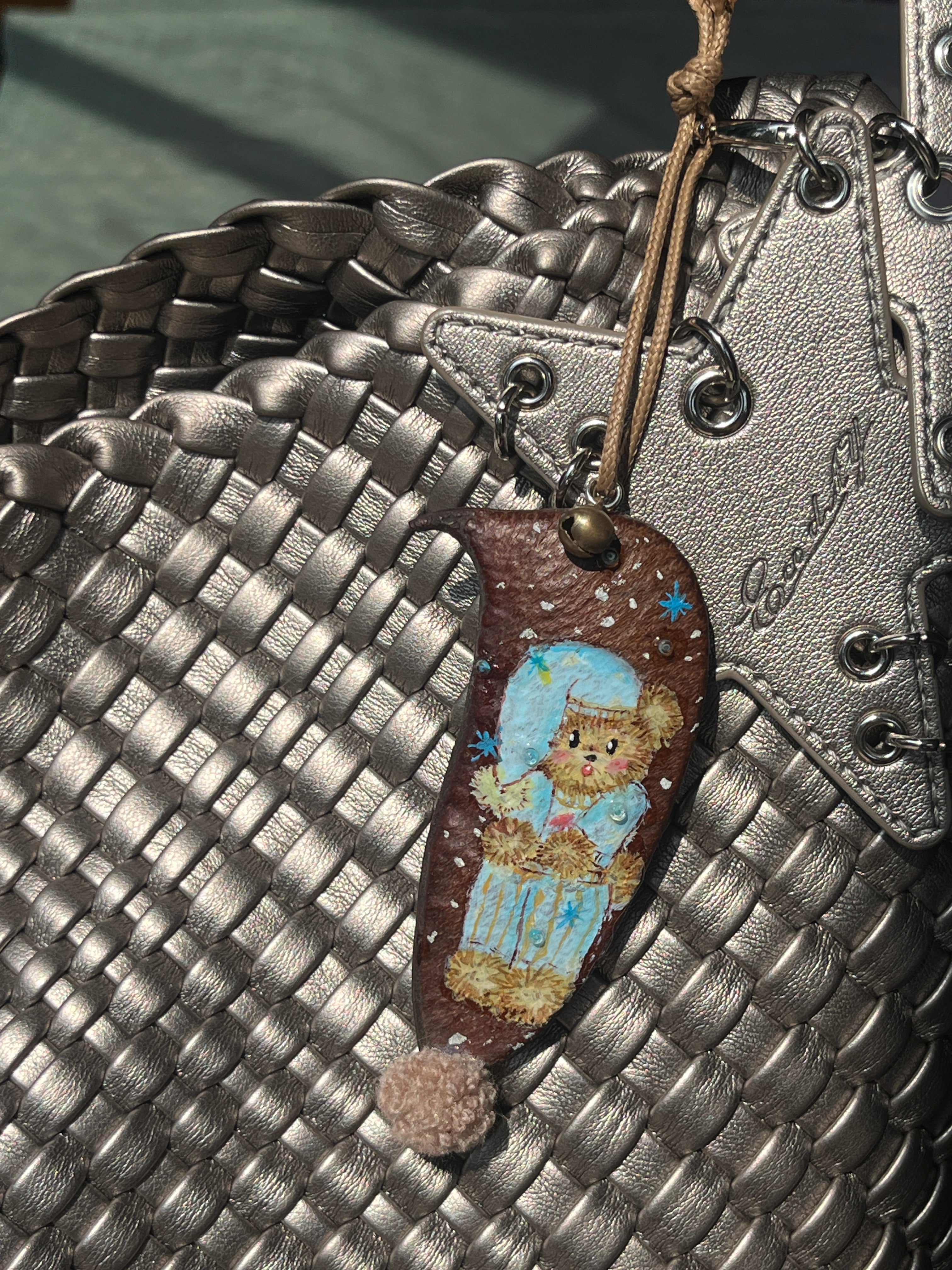 Sleepy Teddy PeaPod Bag Charm | Handmade Hand-Painted Accessory