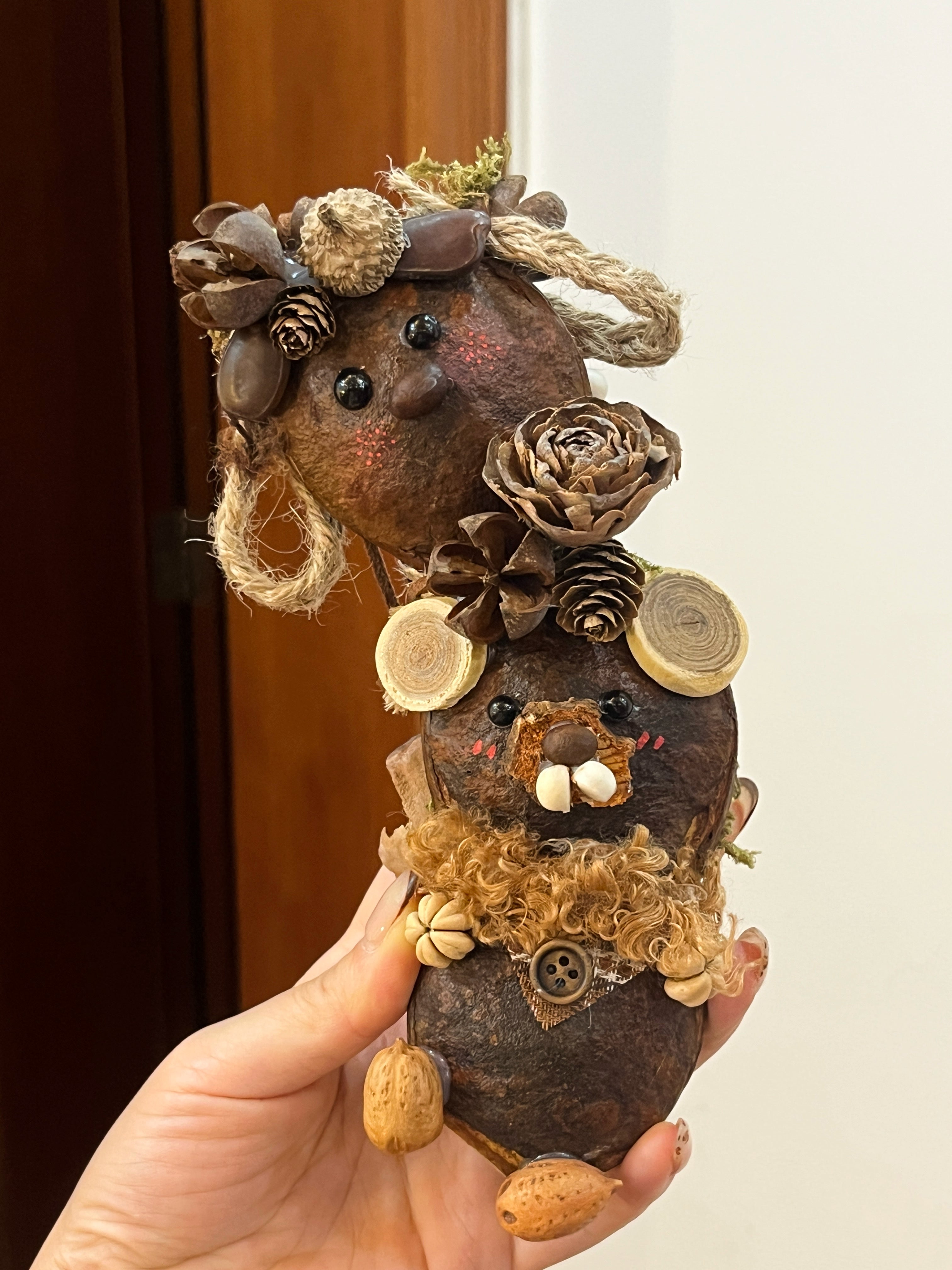 Woodland Double-Sided PeaPod Doll | Handmade Bear & Bunny Art Doll