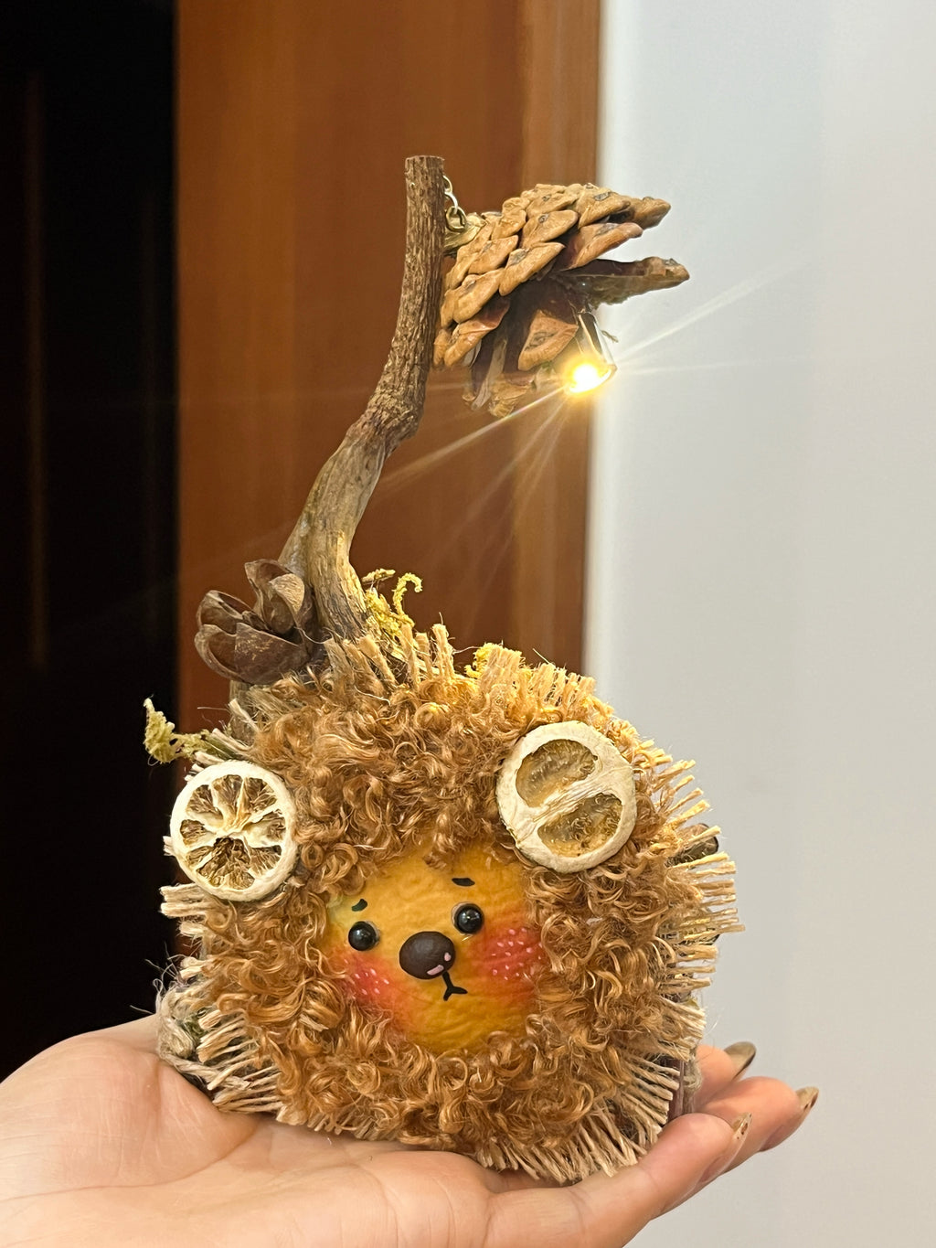 Handmade PeaPod Doll | Woodland Face Art Doll with Miniature Fairy House Back