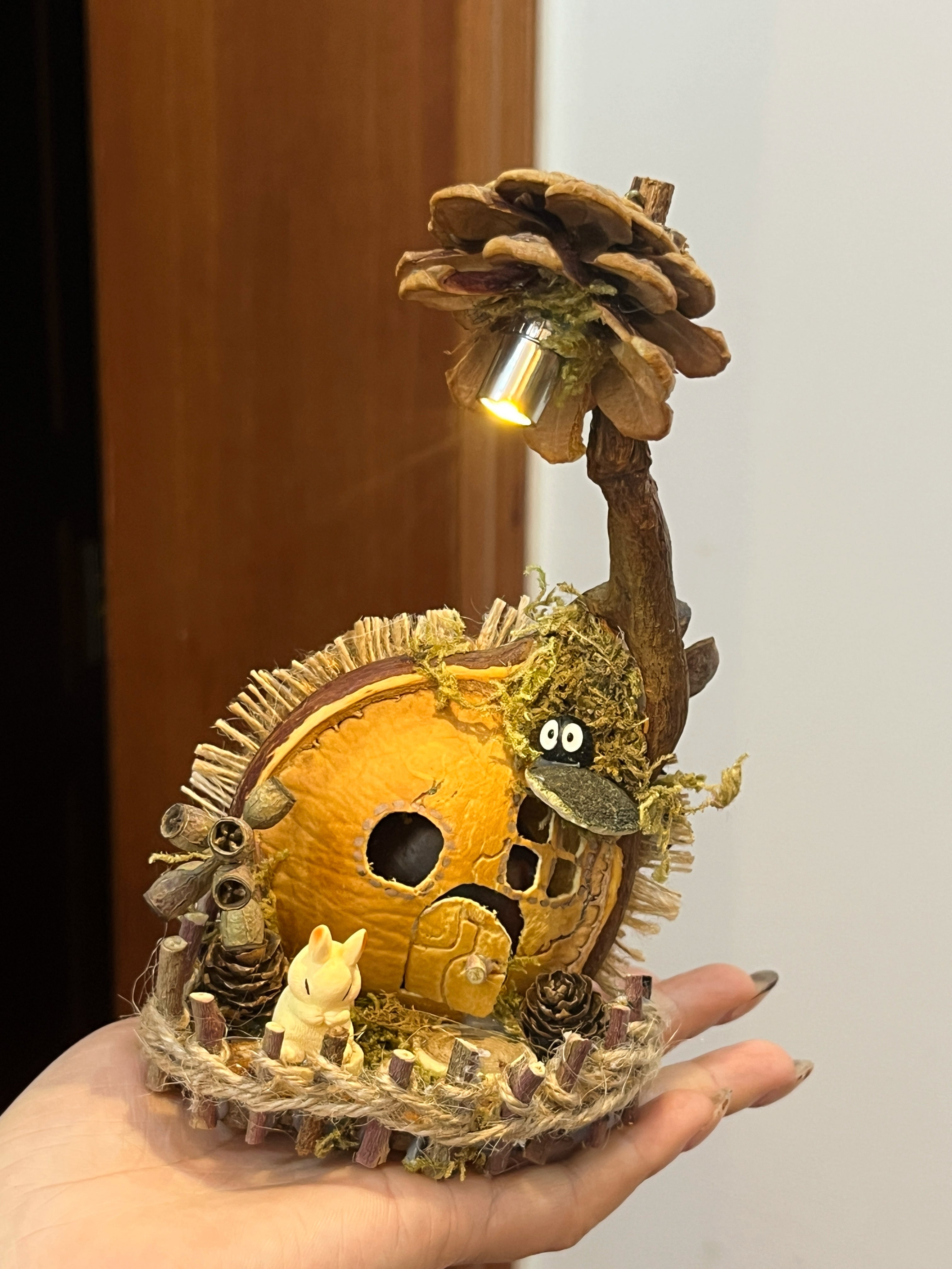 Handmade PeaPod Doll | Woodland Face Art Doll with Miniature Fairy House Back