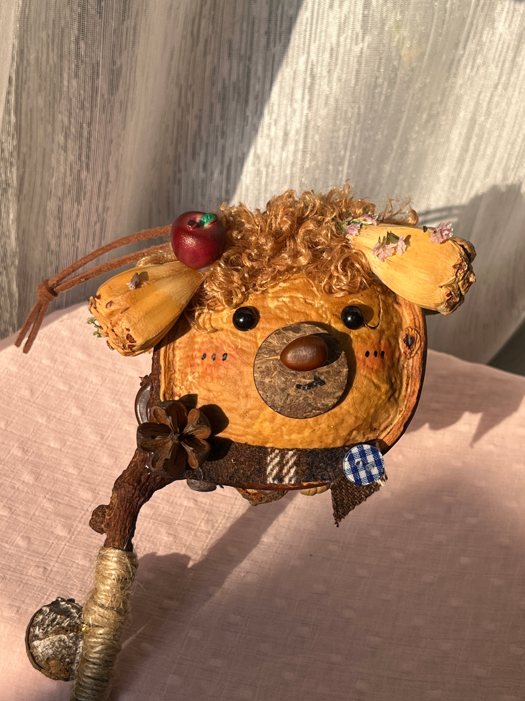 Apple Bear PeaPod Doll｜Handmade Woodland Bear Charm