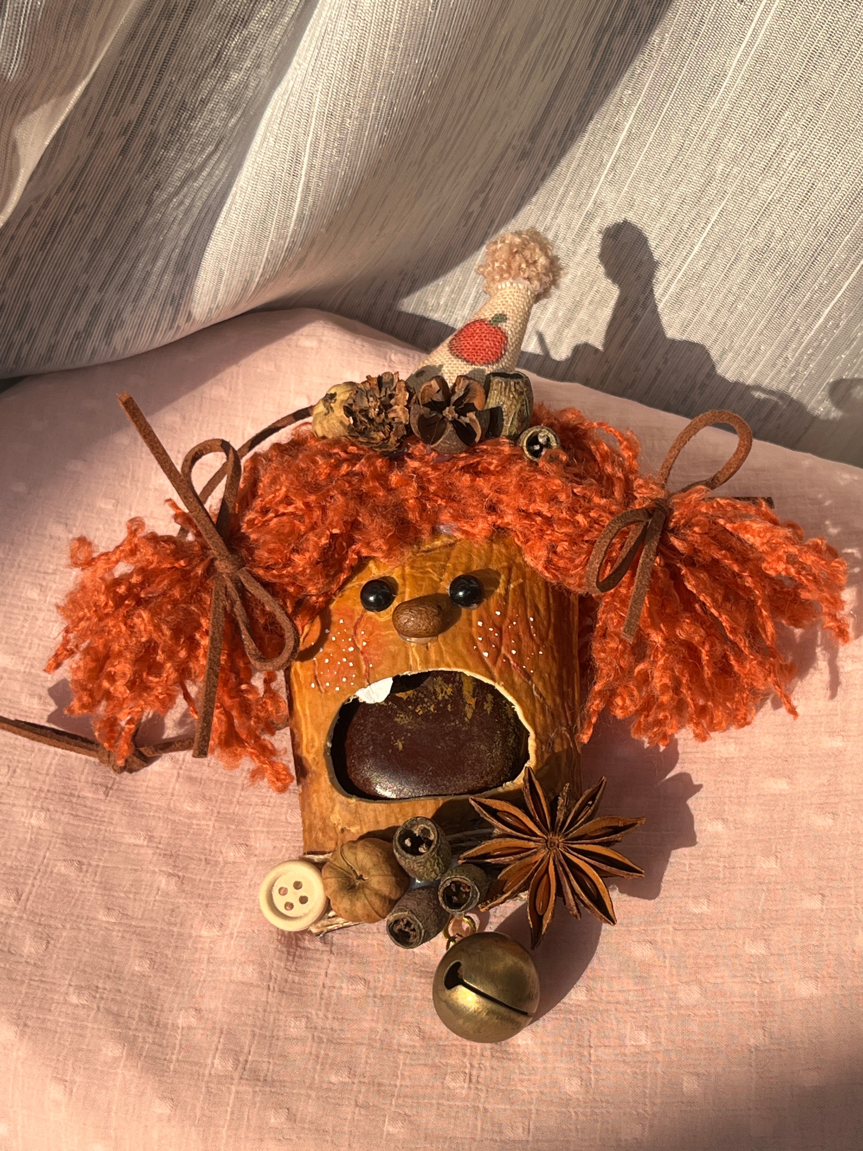 Rusty Pigtail PeaPod Doll | Handmade Woodland Bag Charm