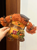 Handmade Autumn Pea Pod Doll | Whimsical Pumpkin Basket Art Doll with Orange Pigtails