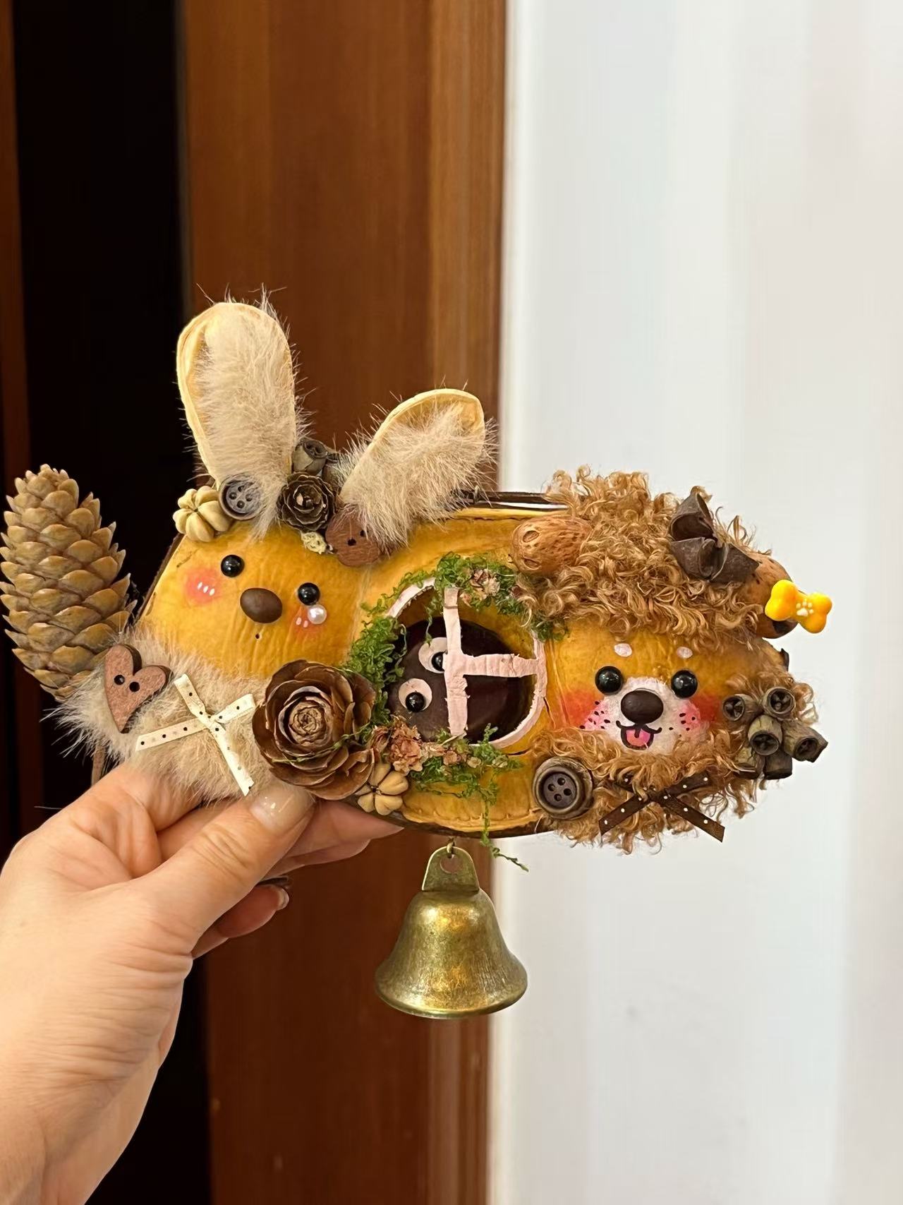Bunny Cottage PeaPod Doll | Handmade Single-Sided Art Doll