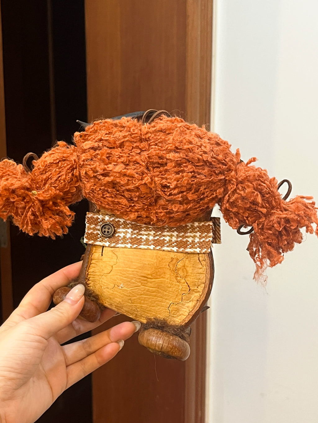 Handmade Autumn Pea Pod Doll | Whimsical Pumpkin Basket Art Doll with Orange Pigtails