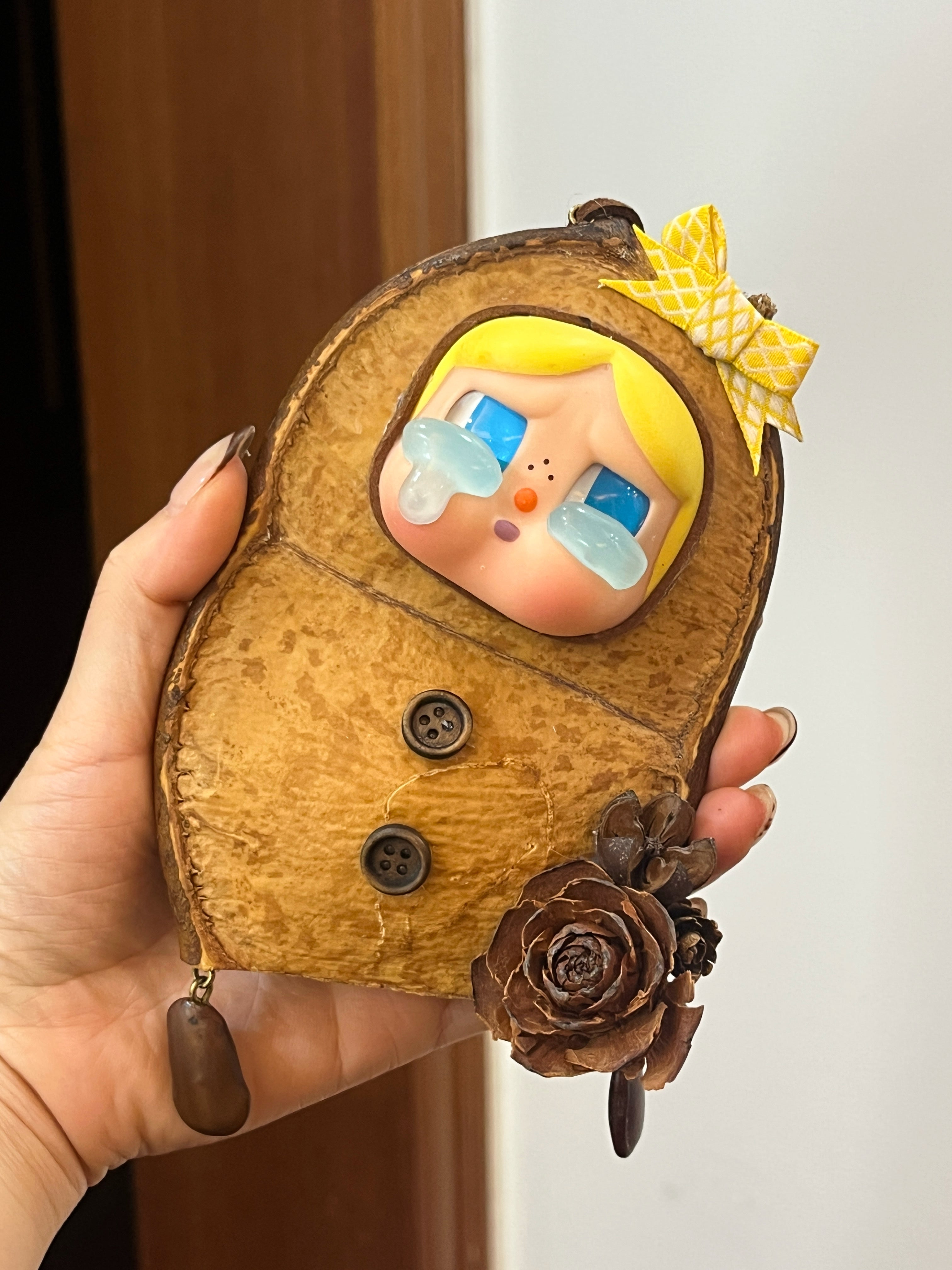 Crying Girl PeaPod Doll | Handmade Single-Sided Woodland Art Doll