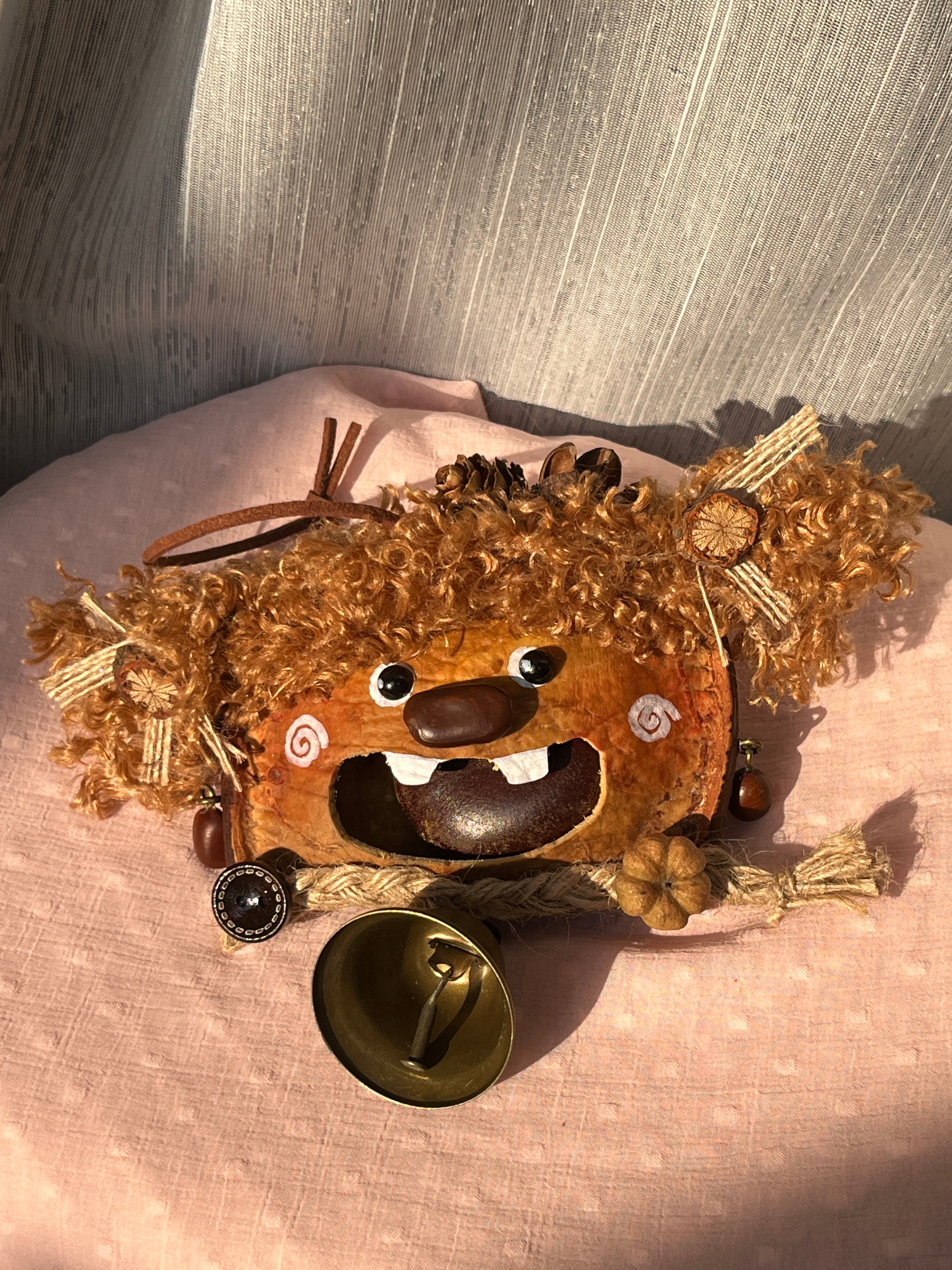 Curly Pigtail PeaPod Doll | Handmade Whimsical Bag Charm