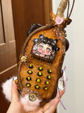 Handmade Pea Pod Doll | Whimsical Mouse Phone Art Doll with Front and Back Details