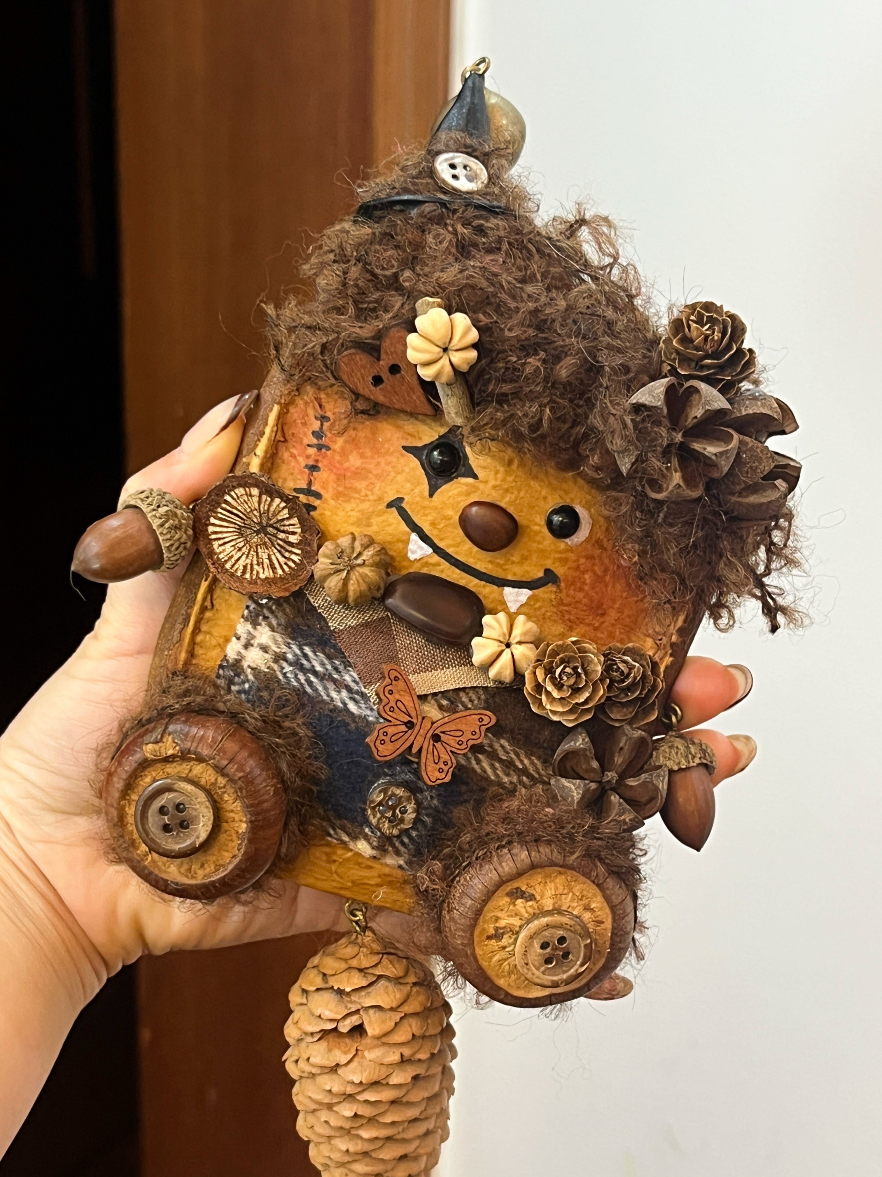 Rustic Scarecrow PeaPod Doll | Handmade Single-Sided Woodland Art Doll